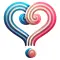 logo-Stylized illustration of a heart and question mark intertwined, featuring a color scheme of shades of blue, pink, tan, and white. The design uses spiral lines to create a three-dimensional effect.